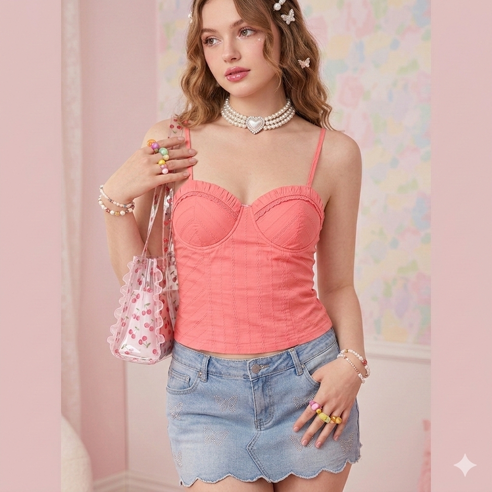Guess Smock Back Bustier Corset Tank Size M Y2K Romantic Coquette Barbiecore